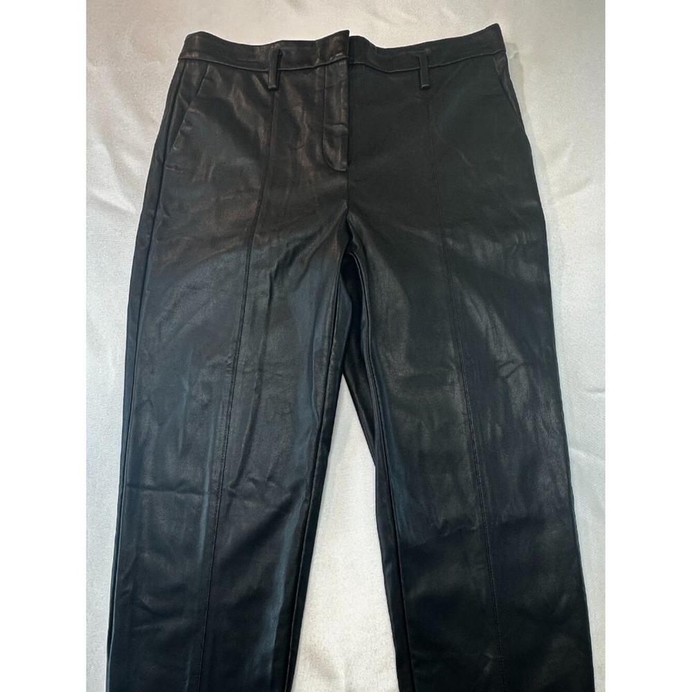 Ann Taylor Petite 12P Black Imitation Leather Pants Straight Leg Career Moto